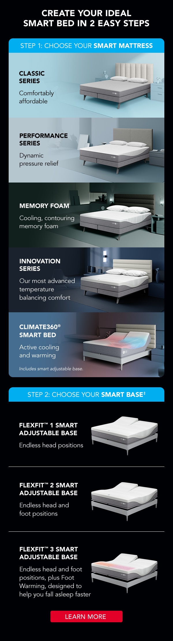 Create your ideal smart bed in 2 easy steps